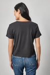 Contrast Roll Relaxed Crew Womens Top Black A2
