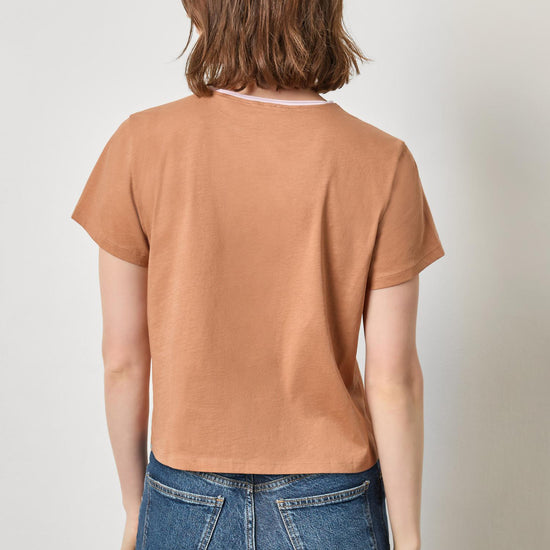 Contrast Roll Relaxed Crew Womens Top Carob A2