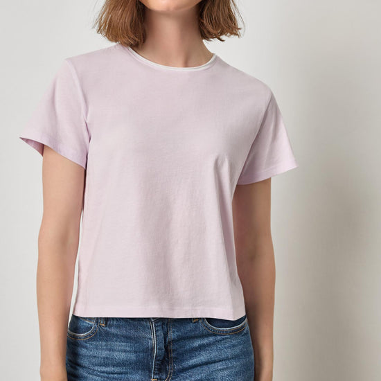 Contrast Roll Relaxed Crew Womens Top Lavender A1