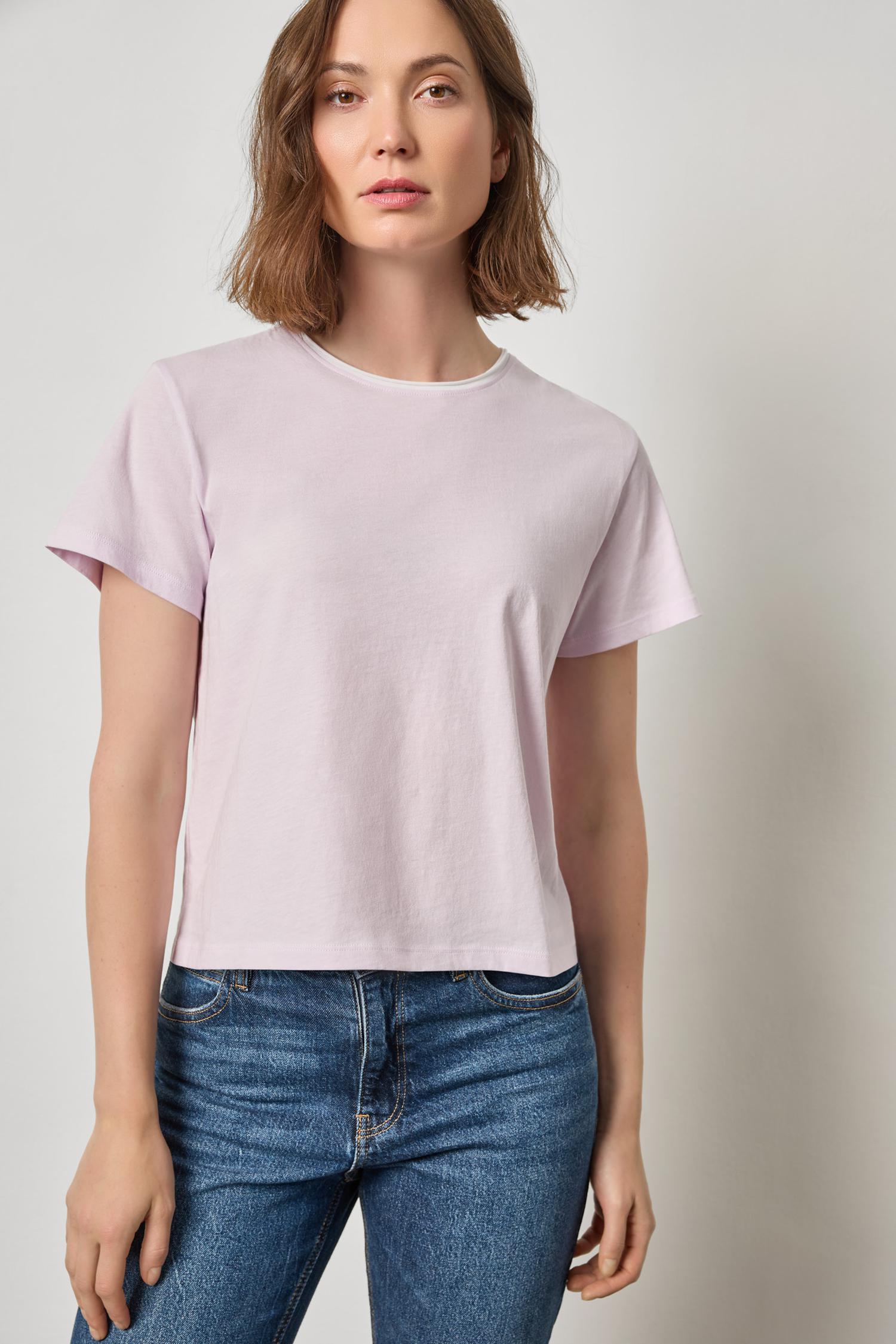 Contrast Roll Relaxed Crew Womens Top Lavender A1