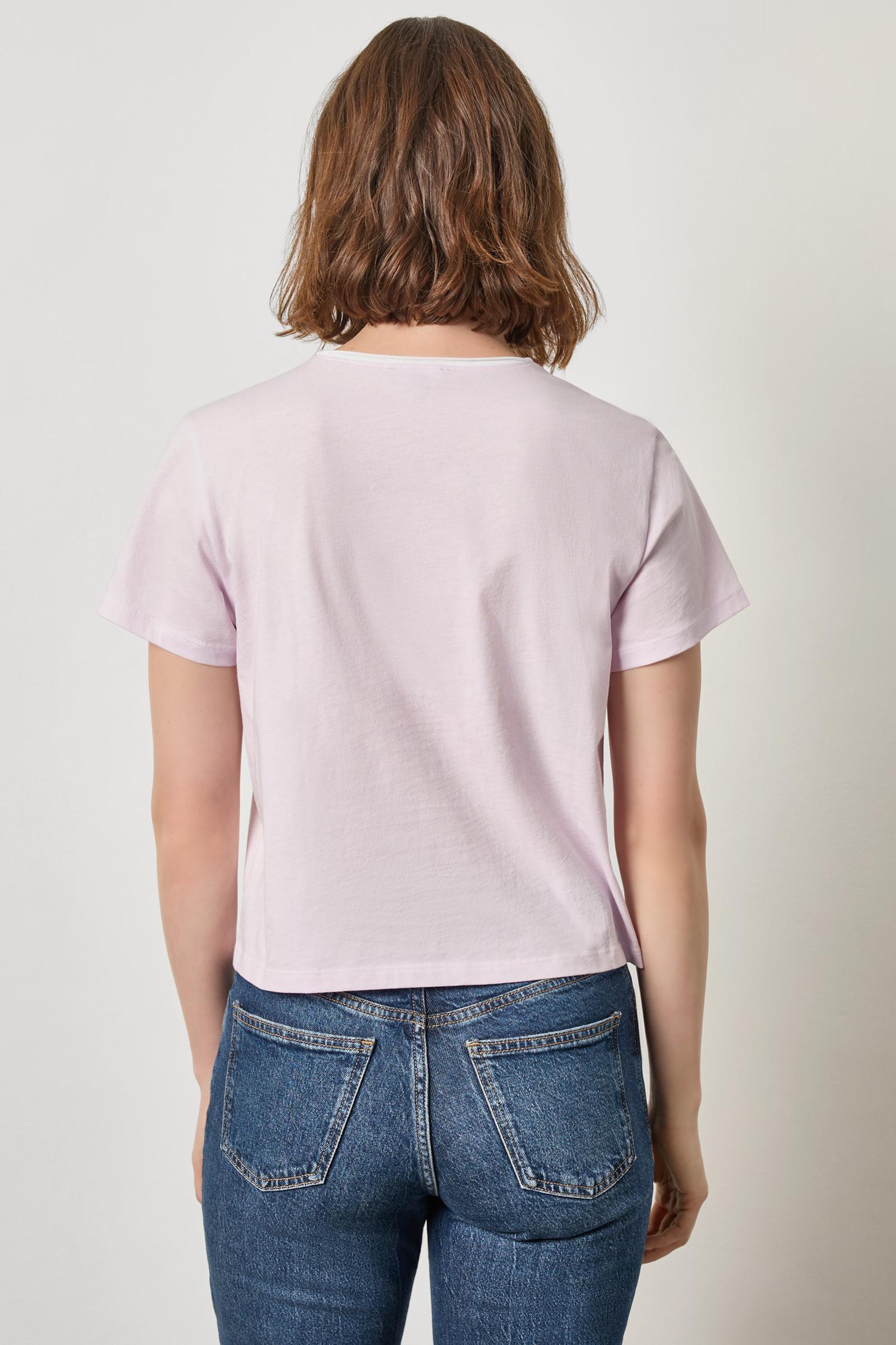 Contrast Roll Relaxed Crew Womens Top Lavender A2