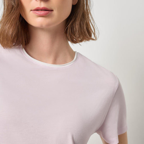 Contrast Roll Relaxed Crew Womens Top Lavender A3