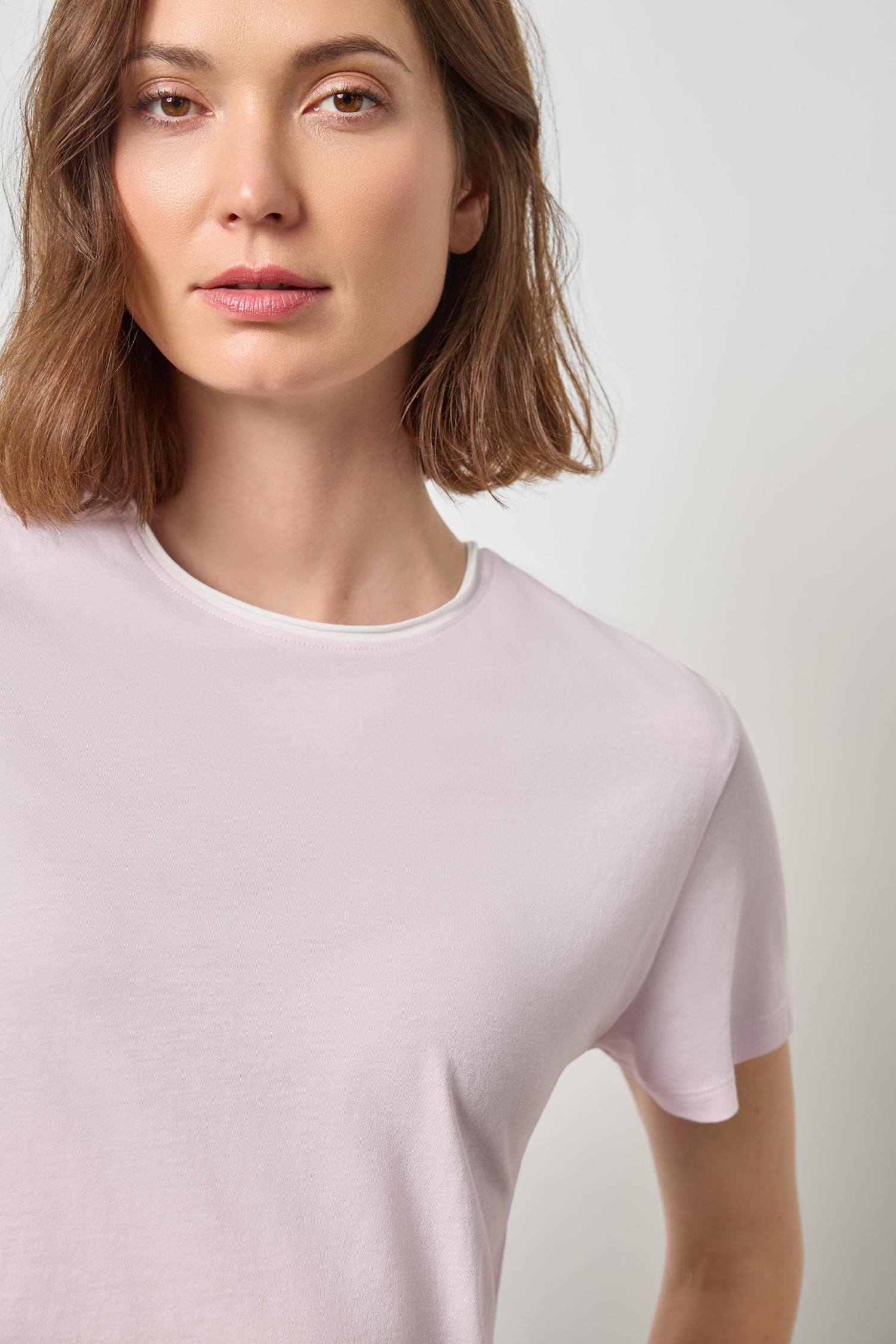Contrast Roll Relaxed Crew Womens Top Lavender A3