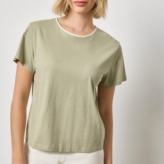 Contrast Roll Relaxed Crew Womens Top Seagrass A1