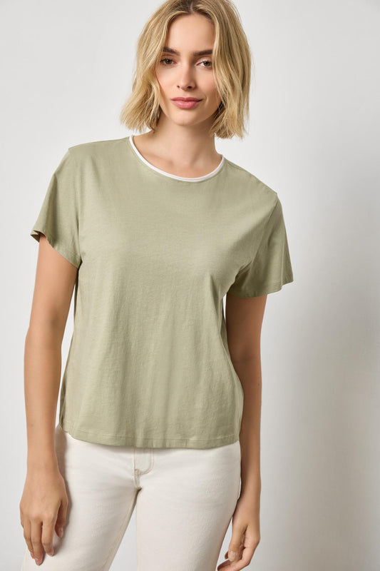 Contrast Roll Relaxed Crew Womens Top Seagrass A1