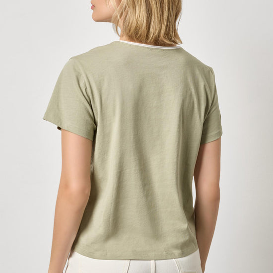 Contrast Roll Relaxed Crew Womens Top Seagrass A2