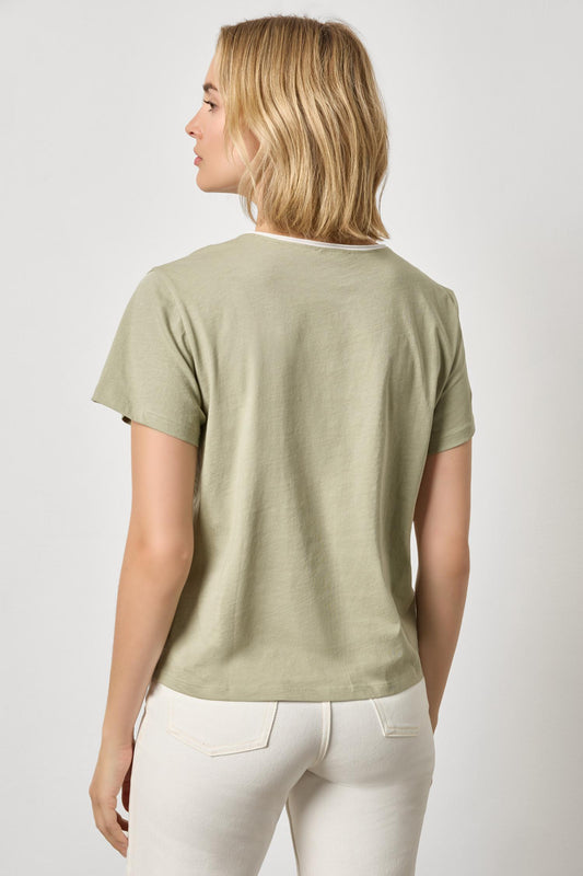 Contrast Roll Relaxed Crew Womens Top Seagrass A2