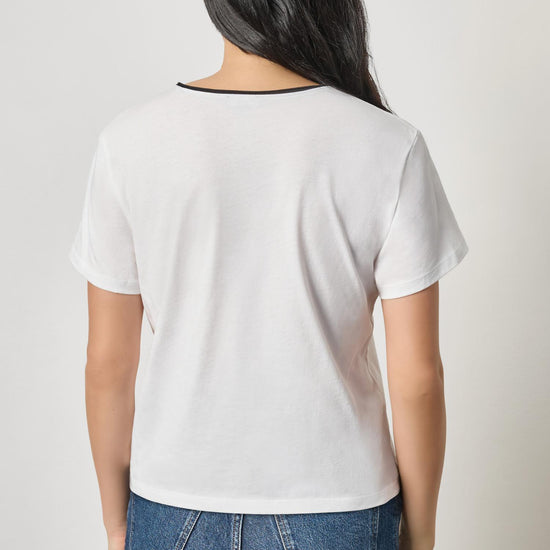 Contrast Roll Relaxed Crew Womens Top White A2