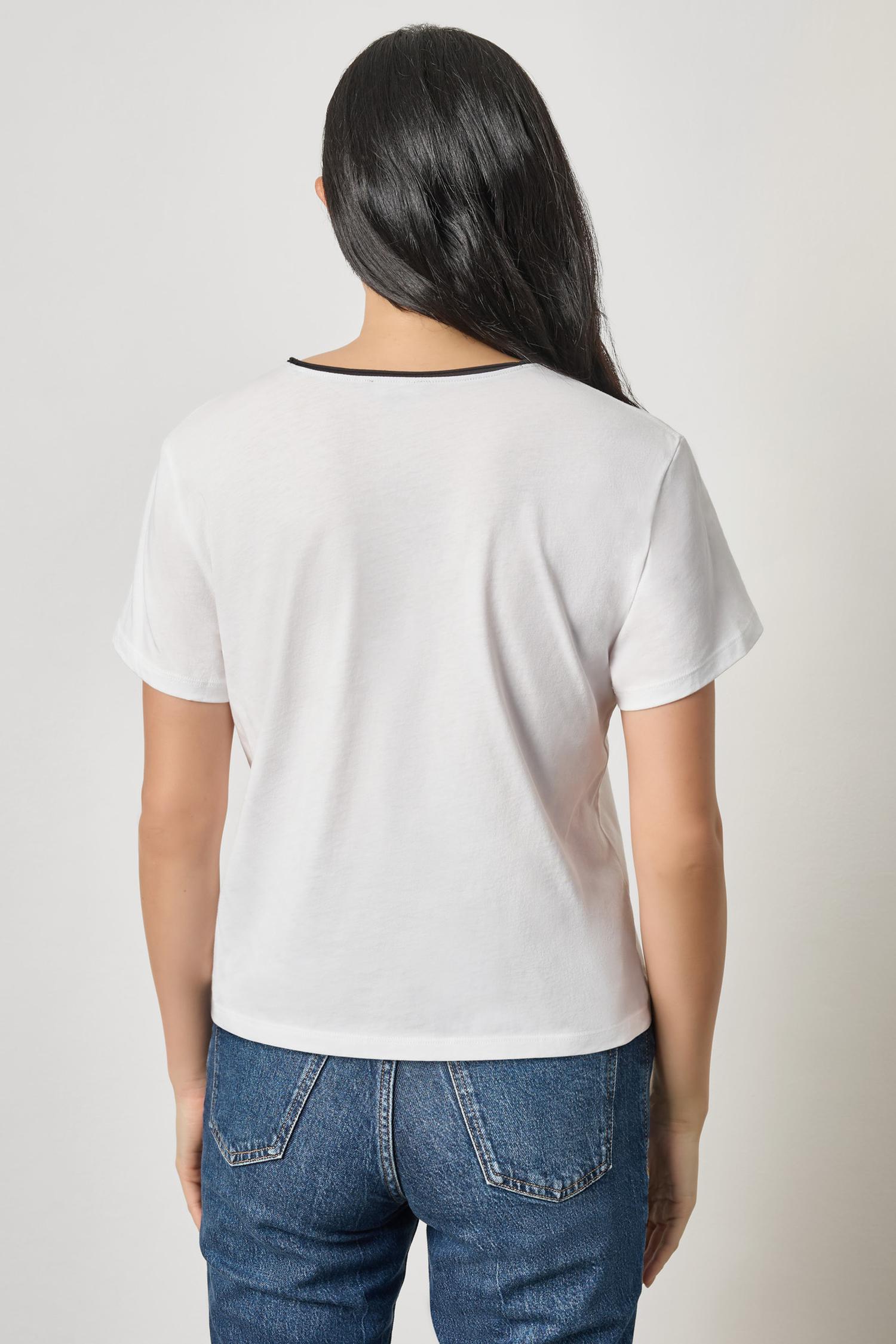 Contrast Roll Relaxed Crew Womens Top White A2
