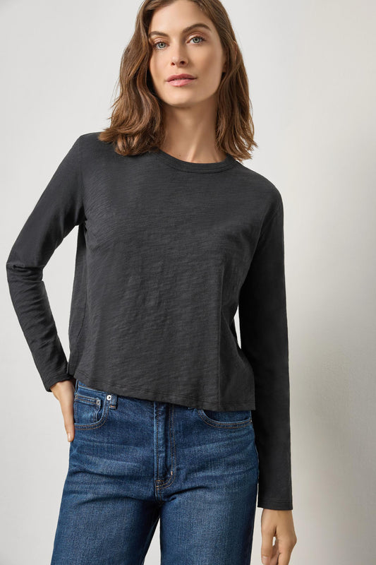 Long Sleeve Cropped Boyfriend Womens Top Black A1