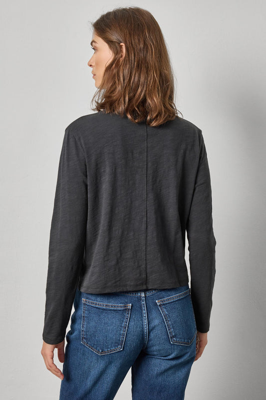 Long Sleeve Cropped Boyfriend Womens Top Black A2