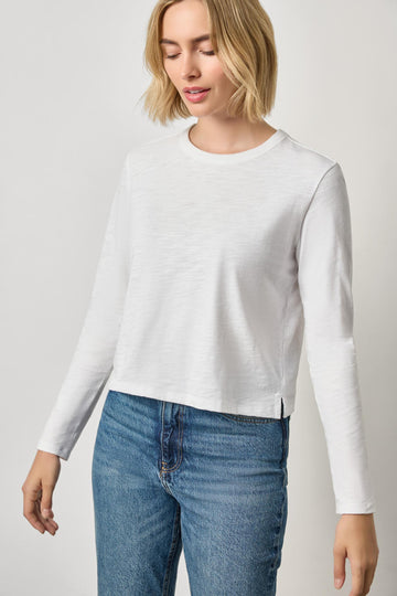 Long Sleeve Cropped Boyfriend Womens Top White A1