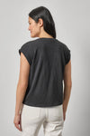 Cuffed Sleeve V-Neck Womens Top Black A2