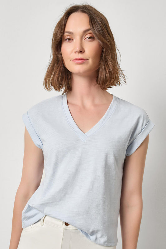 Cuffed Sleeve V-Neck Womens Top Glass A1