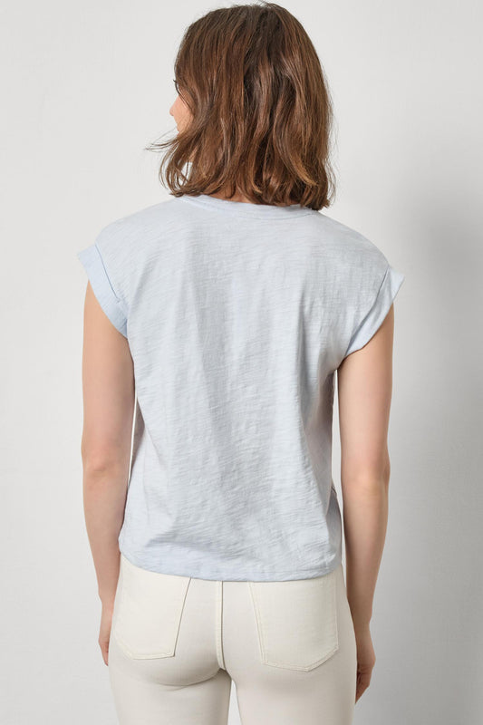 Cuffed Sleeve V-Neck Womens Top Glass A2