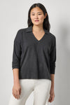 Easy Collared Split Neck Womens Top Black A1