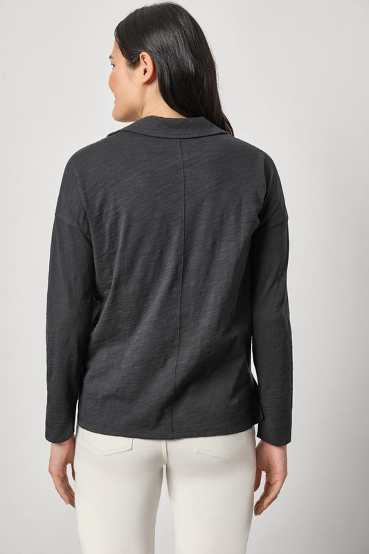 Easy Collared Split Neck Womens Top Black A2