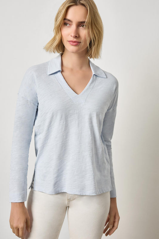 Easy Collared Split Neck Womens Top Glass A1