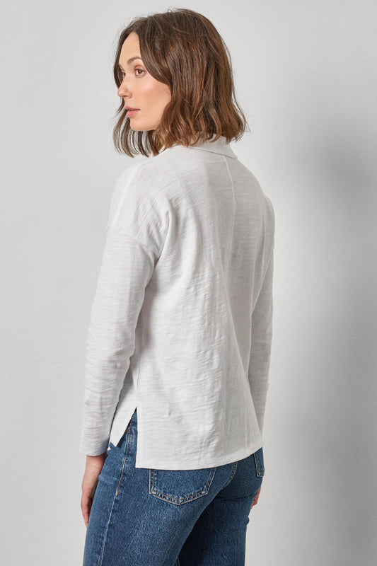 Easy Collared Split Neck Womens Top White A2