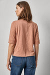 Rib Trim Elbow Split Neck Womens Top Carob A2