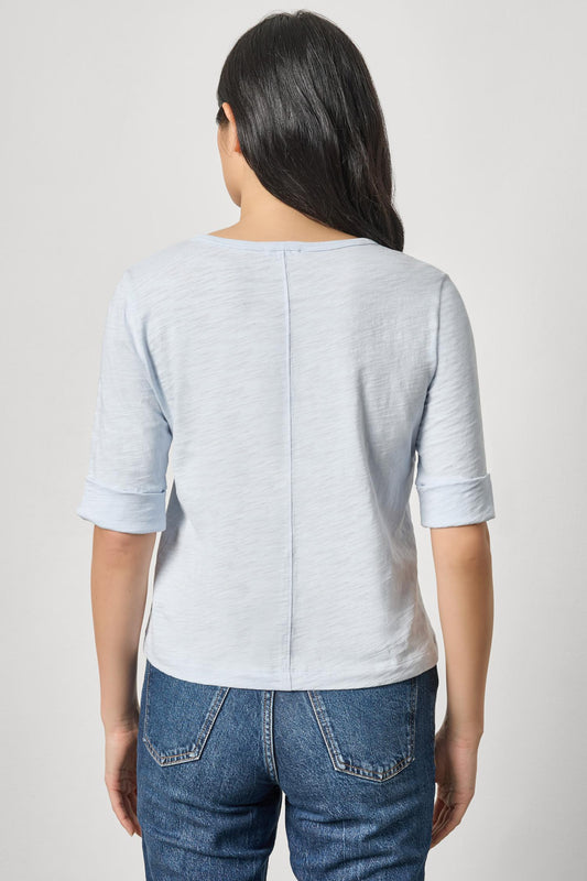 Rib Trim Elbow Split Neck Womens Top Glass A2