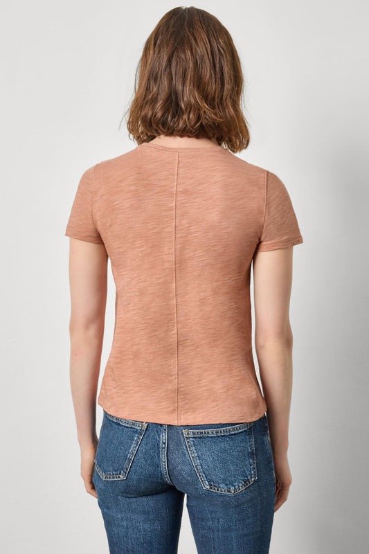 Short Sleeve Back Seam Crewneck Womens Top Carob A2