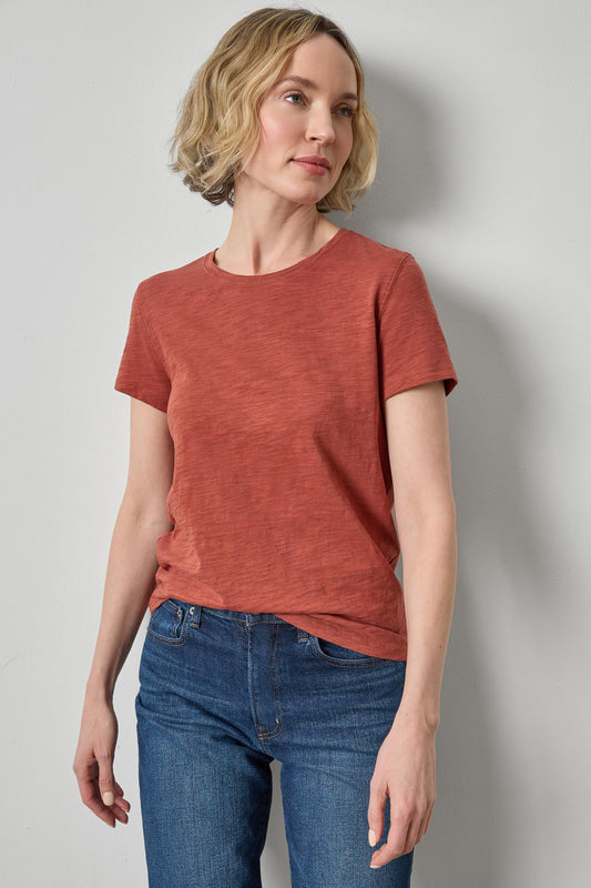 Short Sleeve Back Seam Crewneck Womens Top Henna A1