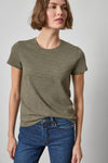 Short Sleeve Back Seam Crewneck Womens Top Olive A1