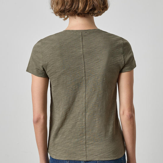 Short Sleeve Back Seam Crewneck Womens Top Olive A2