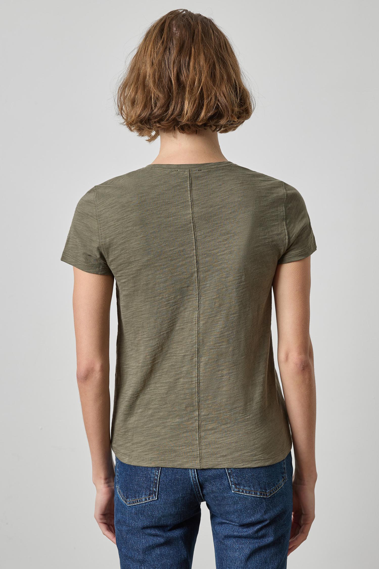Short Sleeve Back Seam Crewneck Womens Top Olive A2