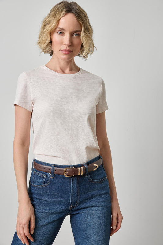 Short Sleeve Back Seam Crewneck Womens Top Tearose A1