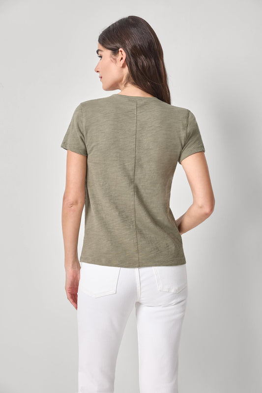 Short Sleeve Back Seam V-Neck in color Fern Image A2