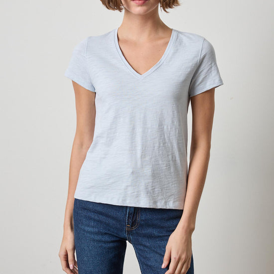 Short Sleeve Back Seam V-Neck Womens Top Glacier A1