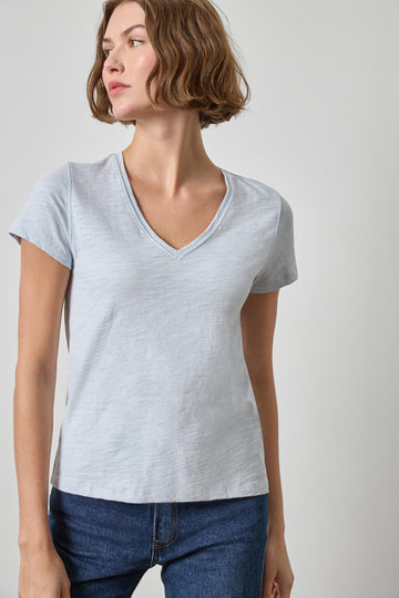 Short Sleeve Back Seam V-Neck Womens Top Glacier A1