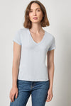 Short Sleeve Back Seam V-Neck Womens Top Glass A1