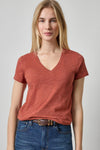 Short Sleeve Back Seam V-Neck Womens Top Henna A1