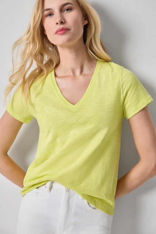 Short Sleeve Back Seam V-Neck Womens Top Limeade A1
