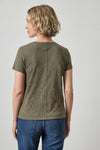 Short Sleeve Back Seam V-Neck Womens Top Olive A2