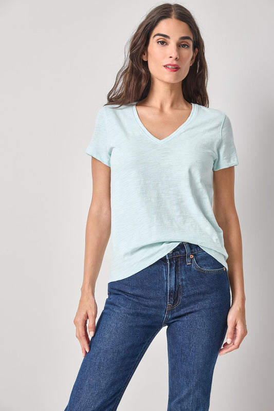 Short Sleeve Back Seam V-Neck Womens Top Seabreeze A1