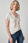 Short Sleeve Back Seam V-Neck Womens Top Tearose A1