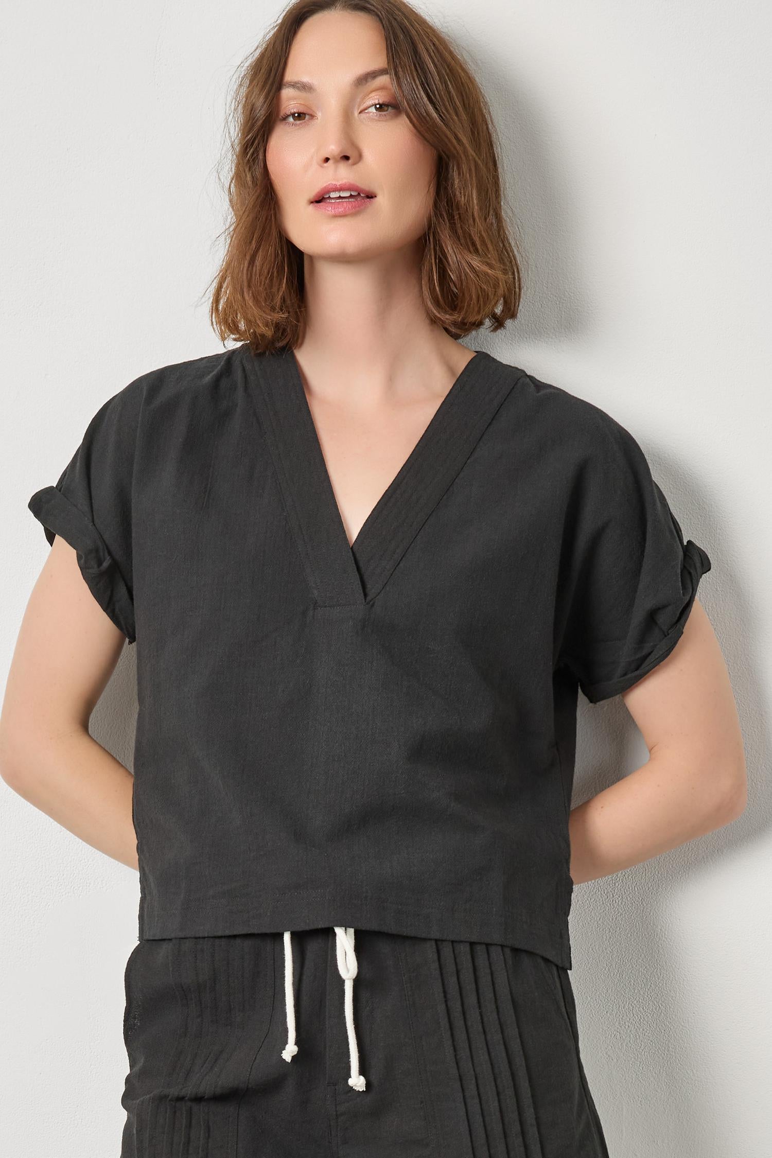 Boxy Popover Dolman Womens Top Black A1