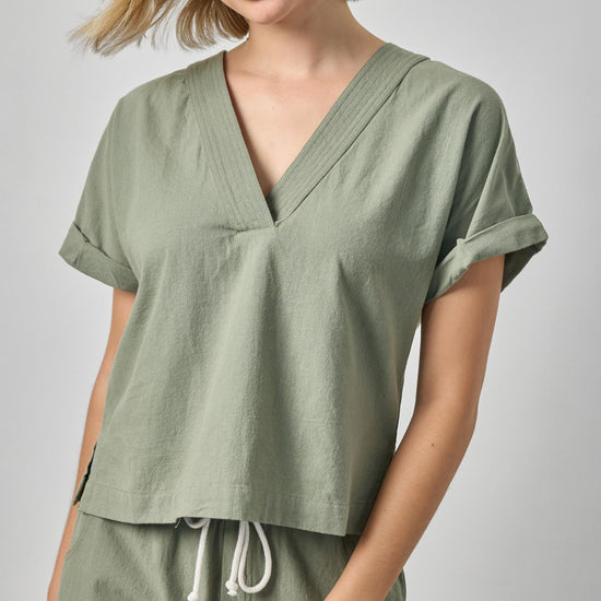 Boxy Popover Dolman Womens Top Sage A1