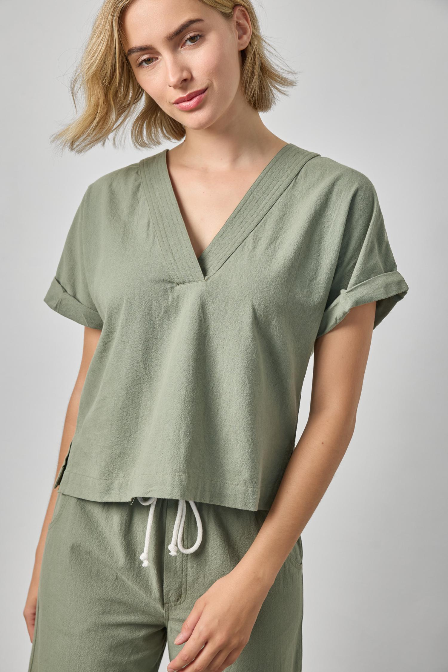 Boxy Popover Dolman Womens Top Sage A1