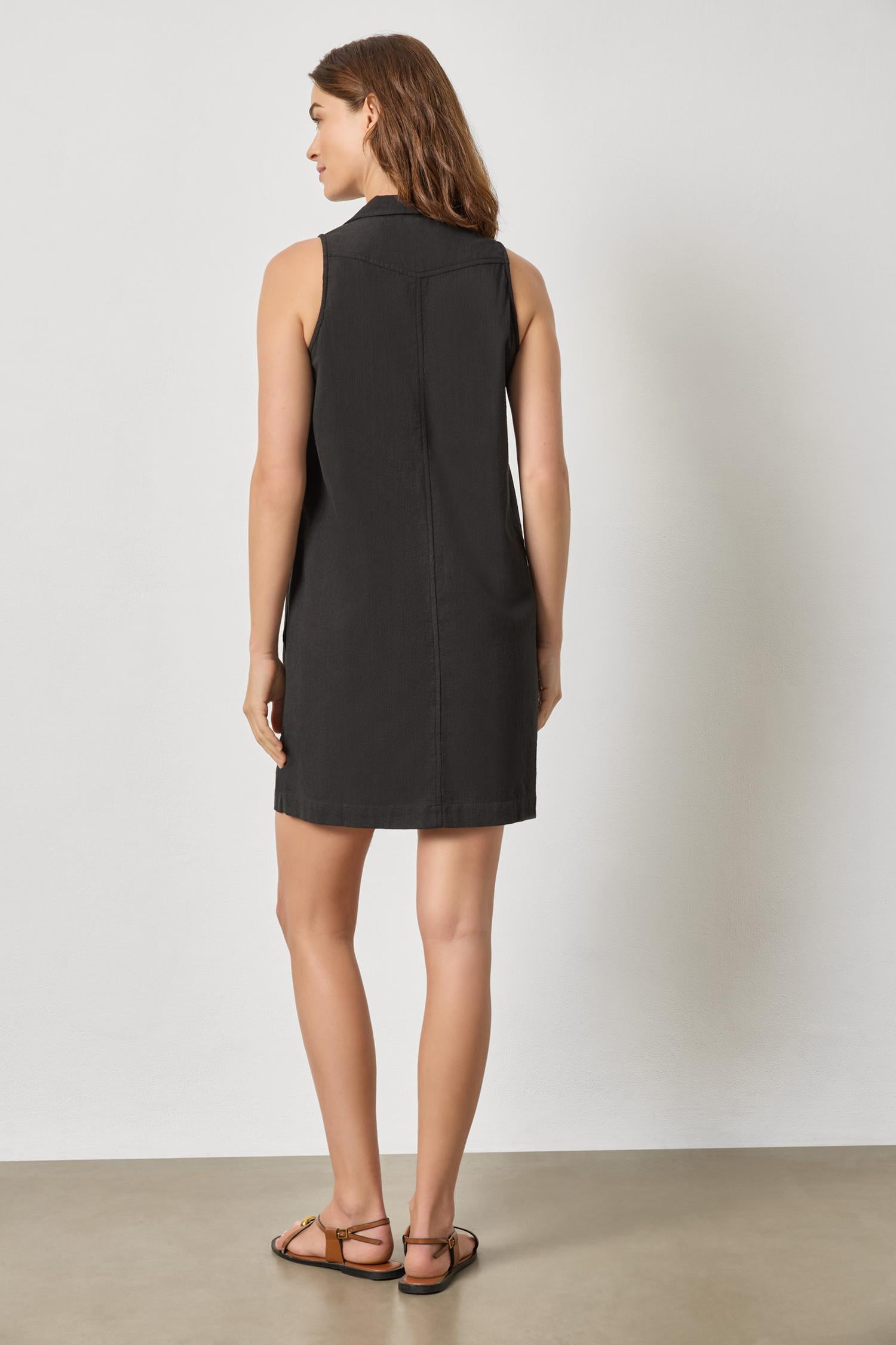 Sleeveless Pleat Pocket Dress Womens Dress Black A2