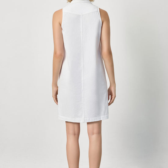 Sleeveless Pleat Pocket Dress Womens Dress White A2