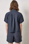 Folded Sleeve Button Down Womens Top Navy A2