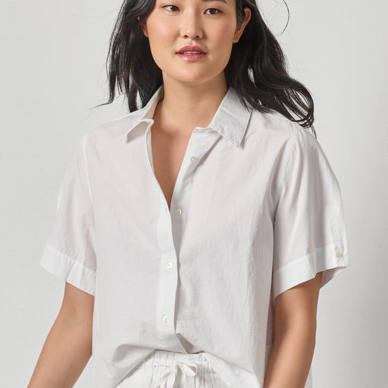Folded Sleeve Button Down Womens Top White A1