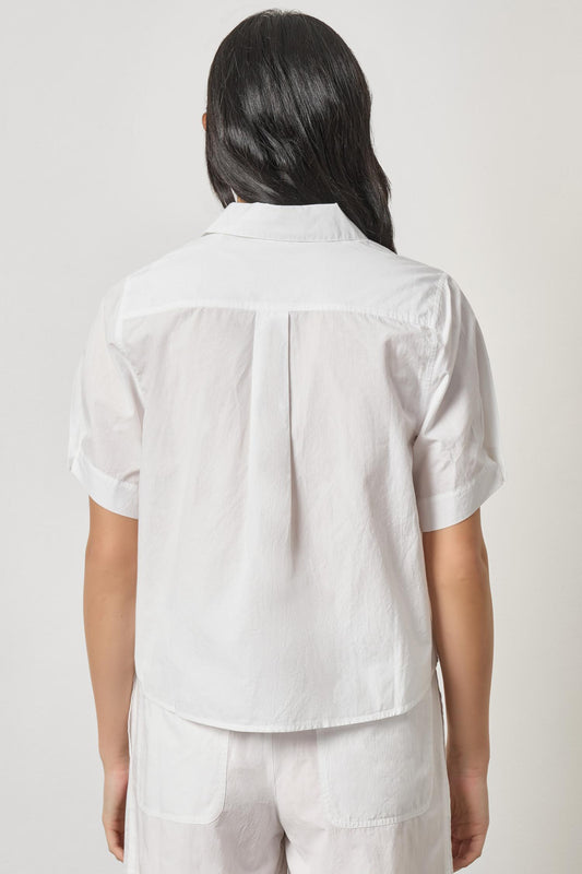 Folded Sleeve Button Down Womens Top White A2