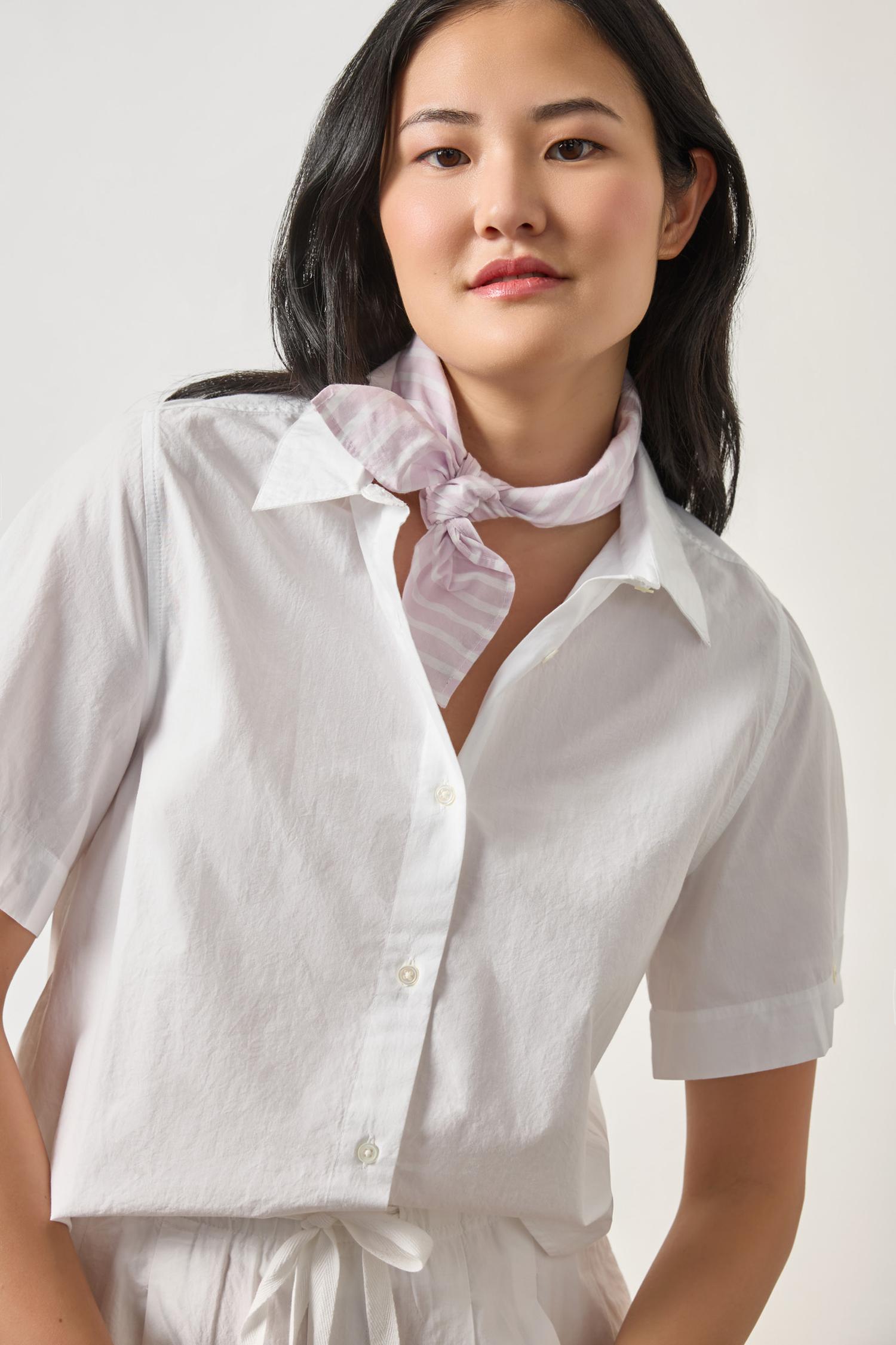 Folded Sleeve Button Down Womens Top White A3