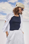 Folded Sleeve Button Down Womens Top White C1